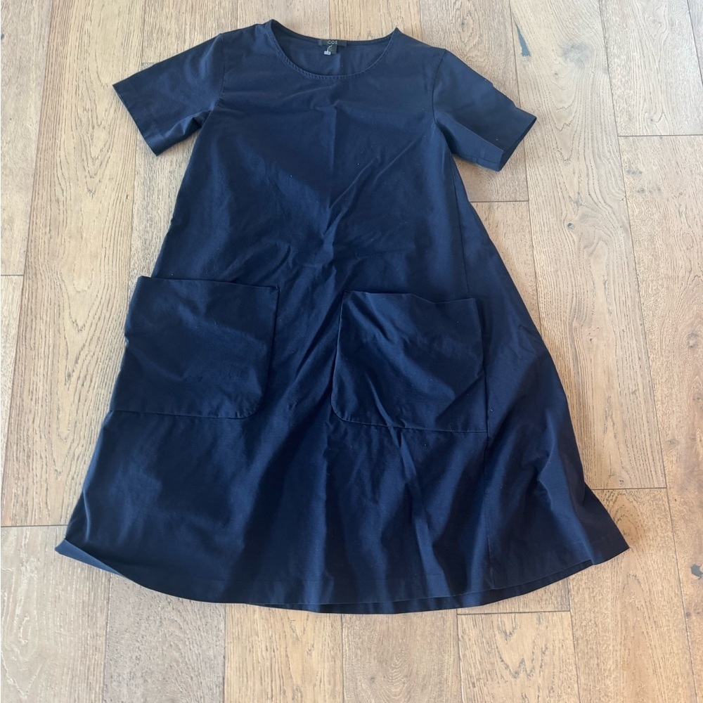 COS A-Line Jersey Swing Dress Apron Pockets Navy Blue